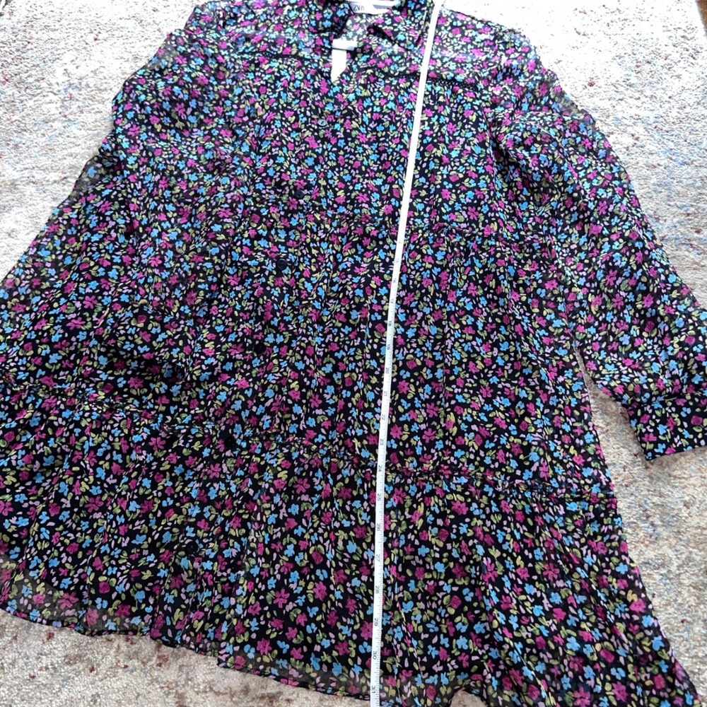 Zara Floral Mini Dress Long Sleeve Tiered Babydoll Multi Color Size M NWT - Picture 7 of 7